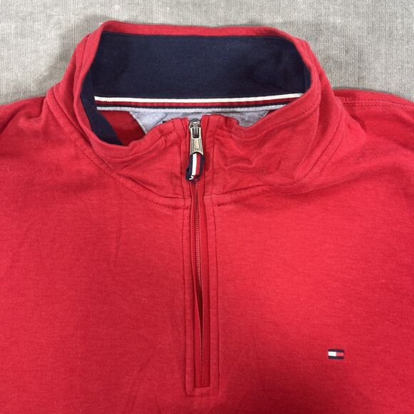 Tommy Hilfiger Mens XXL Red Quarter 1/4 Zip Fleece Pullover Sweater - Picture 2 of 8